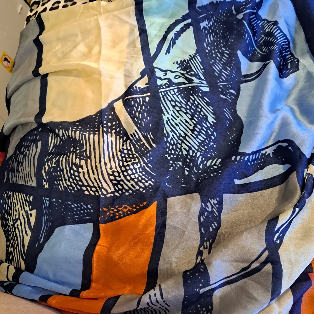 Multicolor Silk Scarf With A Horse Motif
